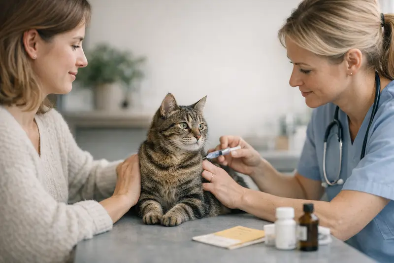 Vorsorgeuntersuchung Katze Vorsorgeuntersuchung für eine Katze bei einem Tierarzt.