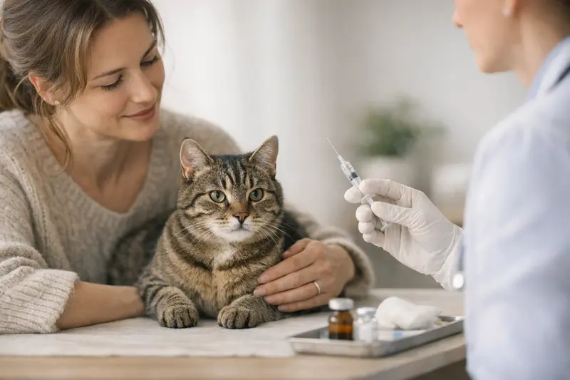 Vorsorgeuntersuchung bei Katzen Katzenärztin untersucht eine Katze auf Vorsorgemaßnahmen wie Impfungen.