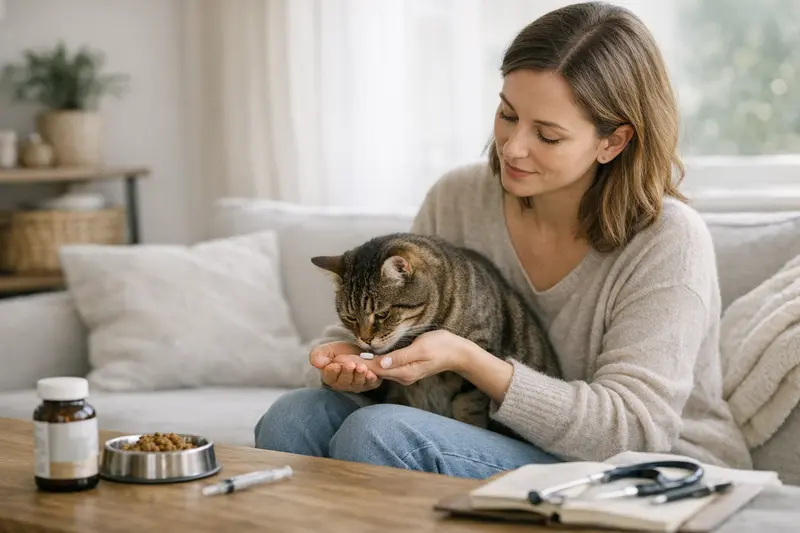 Katzenversicherung und Vorsorgeuntersuchungen Eine Katze auf einer Untersuchungsliege beim Tierarzt