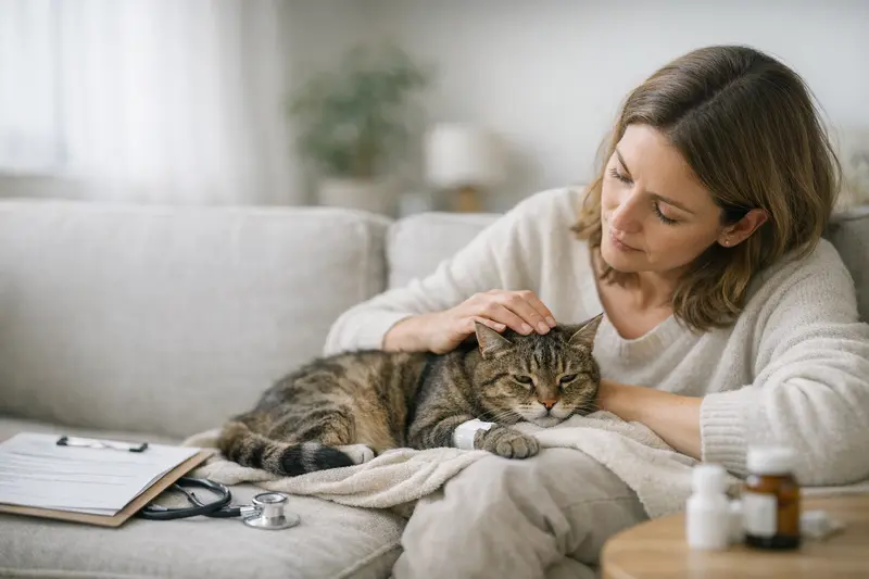 Tierarztuntersuchung für Katzen Eine Katze beim Tierarzt zur Gesundheitsuntersuchung, um mögliche Vorerkrankungen abzuklären.