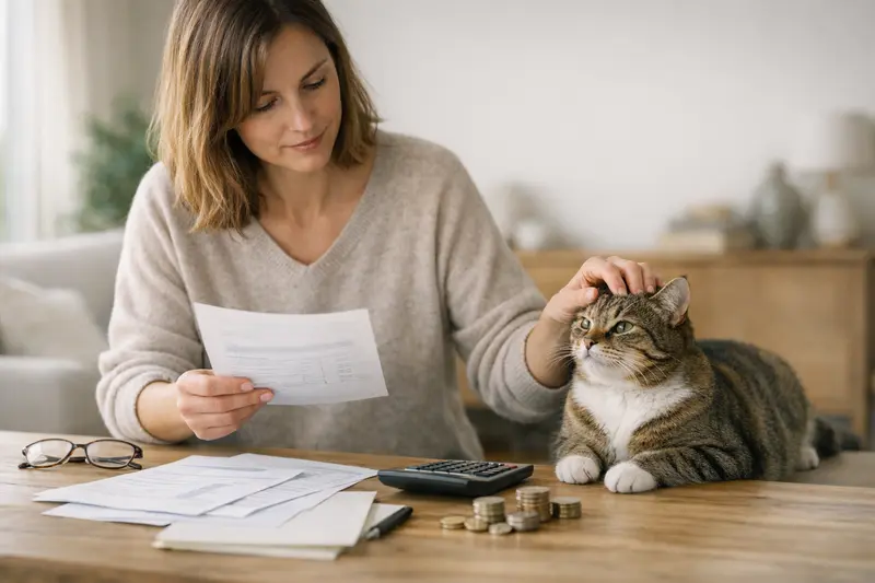 Selbstbeteiligung in der Katzenversicherung Eine Katze auf einem Tisch beim Tierarzt, während die Selbstbeteiligung für die Katzenversicherung erklärt wird.