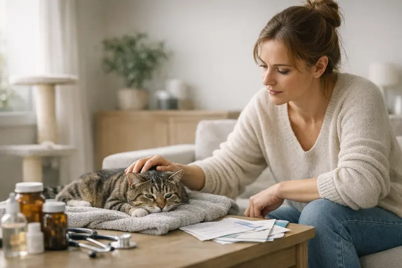 Wohnungskatze und Versicherung Eine gesunde Wohnungskatze entspannt im Wohnzimmer und zeigt die Bedeutung der Katzenversicherung.