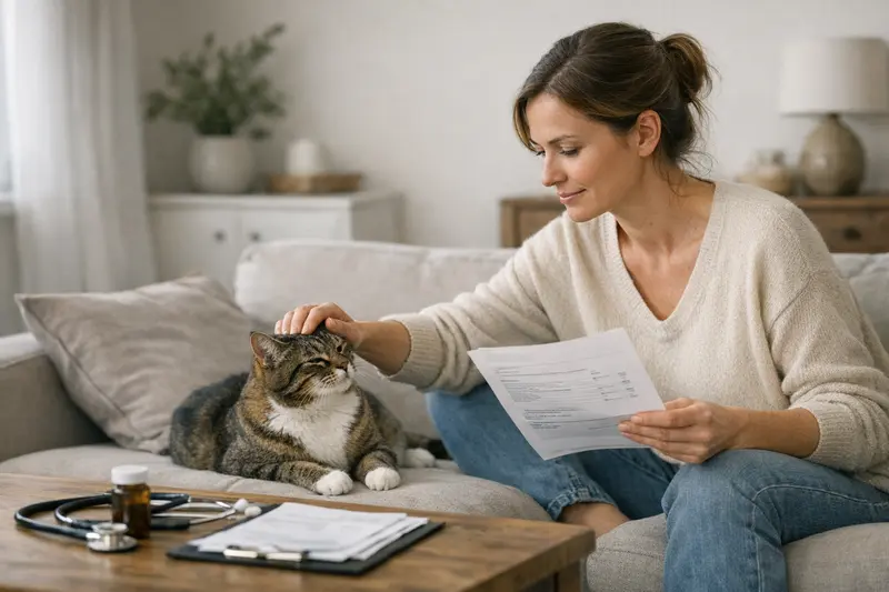 Glückliche Katze besucht den Tierarzt für eine Vorsorgeuntersuchung.