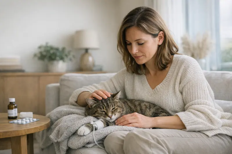 Katzenversicherung und Vorerkrankungen Katze beim Tierarzt, die untersucht wird, um mögliche Vorerkrankungen festzustellen.