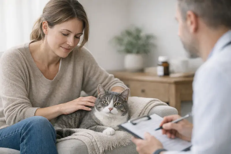 Eine Katze wird beim Tierarzt untersucht, was die Bedeutung einer Katzenversicherung verdeutlicht.