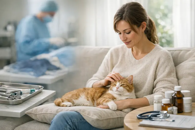 Eine Katze beim Tierarzt, die für eine Operation vorbereitet wird, symbolisiert den Unterschied zwischen OP-Schutz und Vollschutz in der Katzenversicherung.