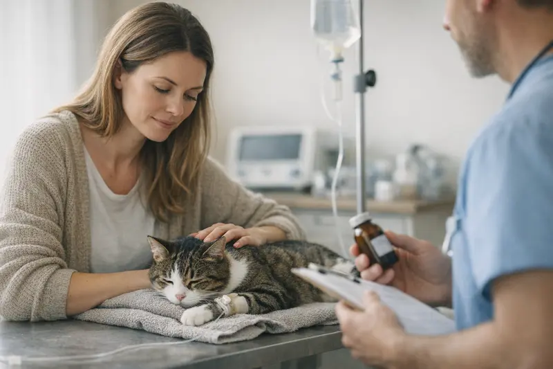 Eine Katze wird beim Tierarzt auf Magen-Darm-Probleme untersucht.