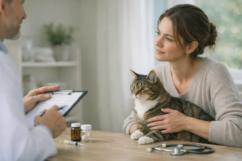 Vorsorge in der Katzenkrankenversicherung Eine Katze beim Tierarzt, um die Wichtigkeit von Vorsorgeleistungen in einer Katzenkrankenversicherung zu verdeutlichen.