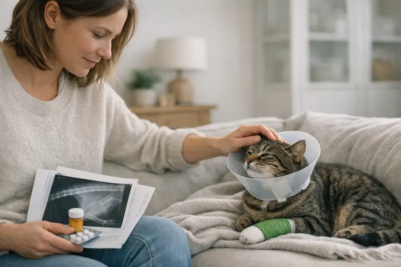 Eine Wohnungskatze auf einem Tisch, symbolisch für die Entscheidung zwischen OP-Versicherung und Krankenversicherung.
