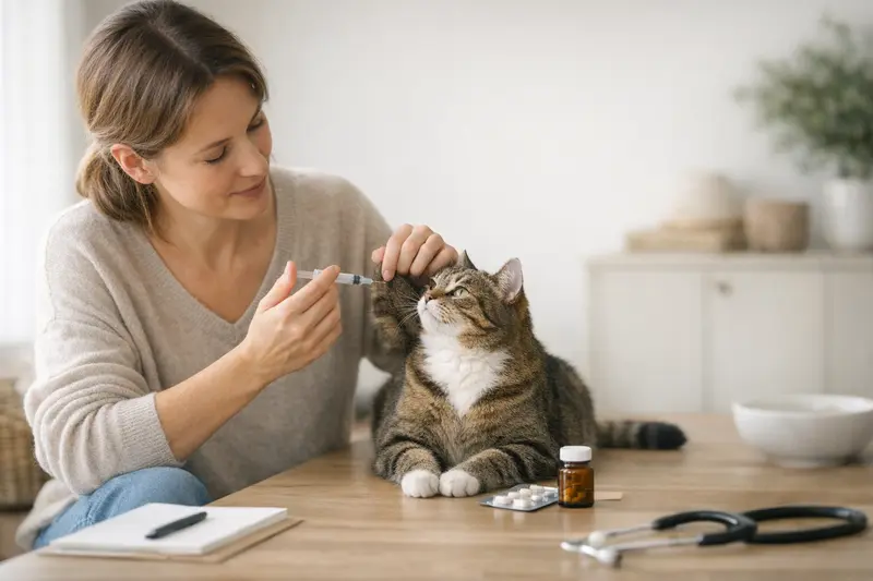 Vorsorge und Impfungen bei Katzenversicherungen Eine Katze beim Tierarzt, die auf eine Untersuchung wartet, symbolisiert die Bedeutung von Vorsorge und Impfungen.