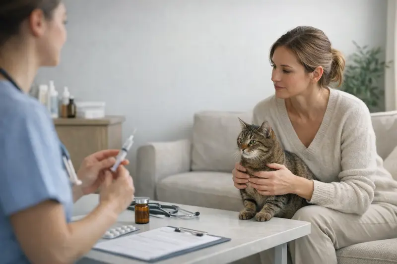 Vorsorgeuntersuchungen für Katzen Eine Katze beim Tierarzt, die untersucht wird und Vorsorgeuntersuchungen erhält.
