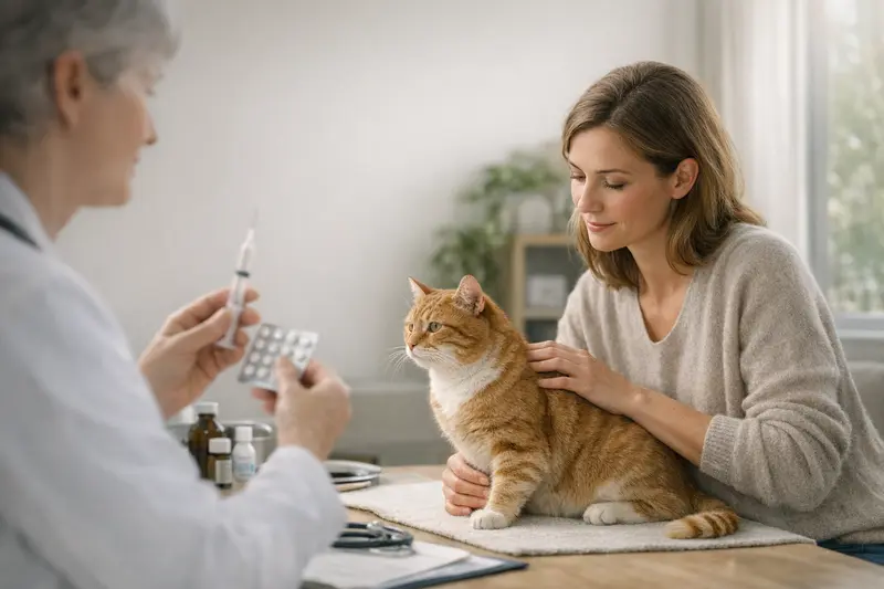 Gesundheitscheck für Katzen Ein glückliches Kätzchen beim Tierarzt für Gesundheitsschecks