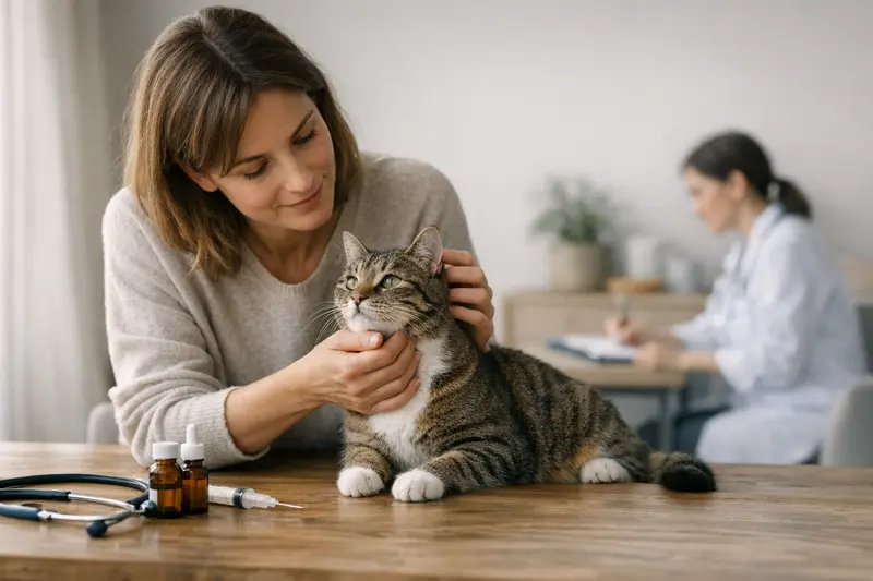 Katzengesundheit: Impfungen und Vorsorge Eine Katze beim Tierarzt, bereit für eine Impfberatung.