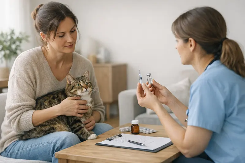 Tierarzt überprüft eine Katze während einer Impfung zur Gesundheitssicherung.