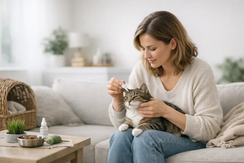 Vorsorgeuntersuchung für Katzen Eine Katze beim Tierarzt, der eine Vorsorgeuntersuchung durchführt.