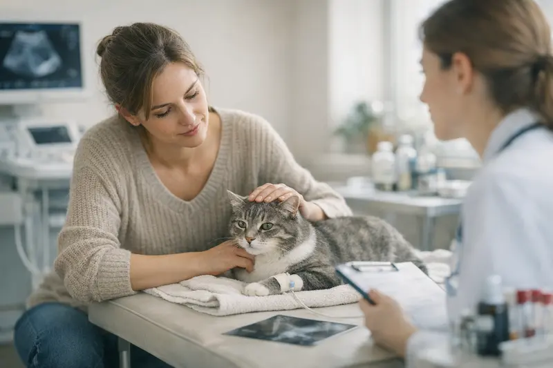 Katzenoperation und Versicherungsschutz Tierarzt bei der Behandlung einer Katze, die einen operativen Eingriff benötigt.