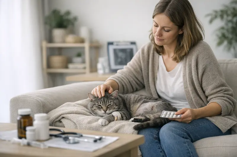 Katzengesundheit durch Versicherungen Eine Katze erhält eine Behandlung beim Tierarzt, was die Bedeutung einer Krankenversicherung verdeutlicht.