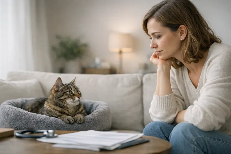 Eine Katze wird vom Tierarzt untersucht, was die Bedeutung von Wartezeiten bei Katzenversicherungen unterstreicht.