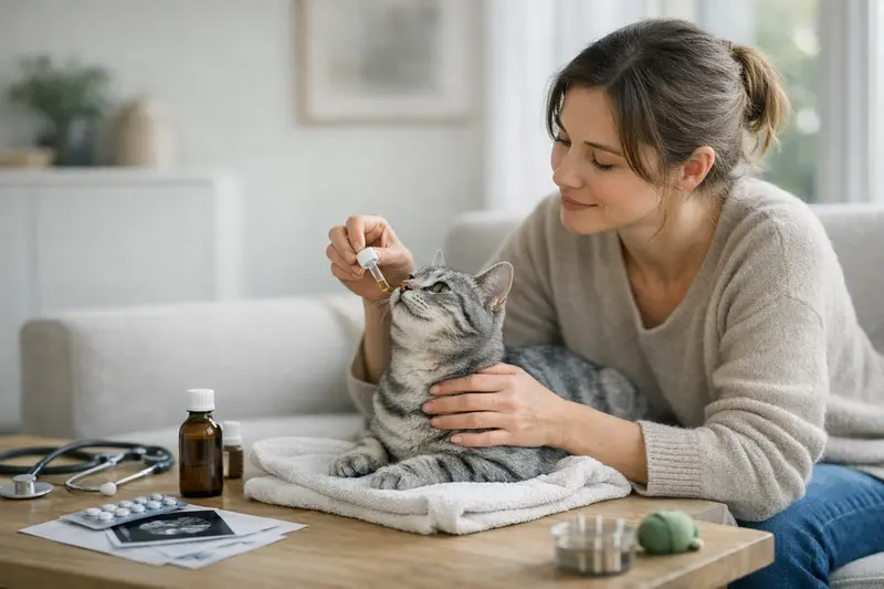 Krankenversicherung für Katzen Eine gesunde Katze wird von einem Tierarzt untersucht, was wichtige Aspekte der Krankenversicherung verdeutlicht.