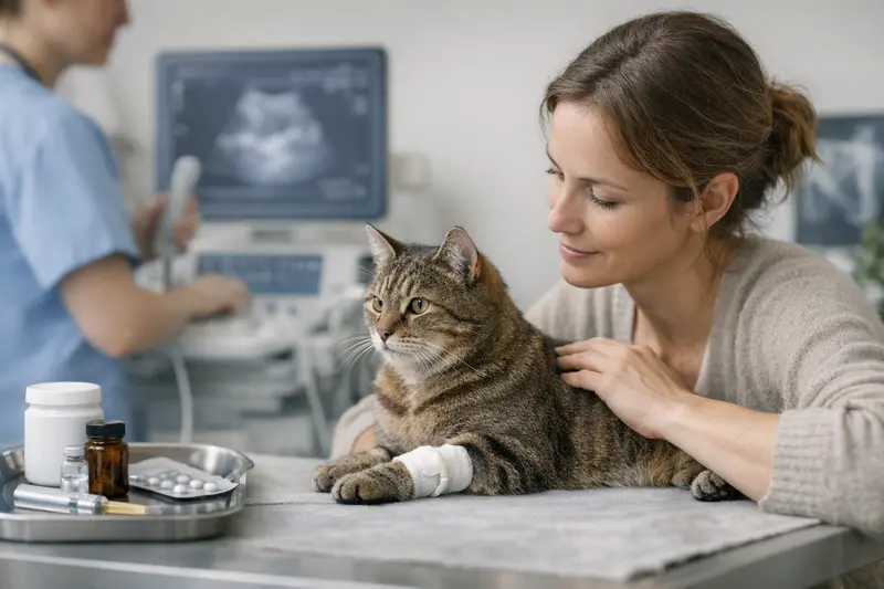 Katzenarzt Untersuchung Tierarztuntersuchung einer Katze zur Klärung der Krankenversicherungsleistungen.