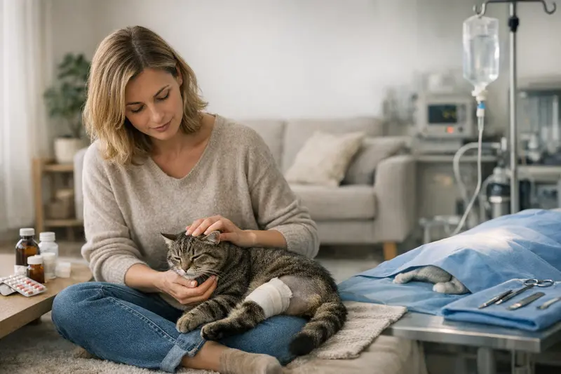 Katzenversicherung: OP vs. Krankenversicherung Eine Katze beim Tierarzt, die für eine Operation vorbereitet wird, unterstreicht die Bedeutung von OP- und Krankenversicherungen.