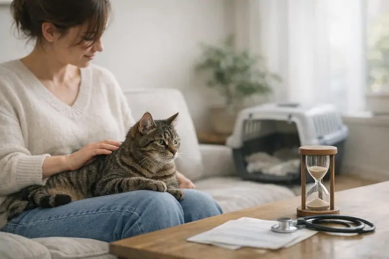 Eine Katze, die beim Tierarzt untersucht wird, symbolisiert die Relevanz von Wartezeiten in Katzenversicherungen.