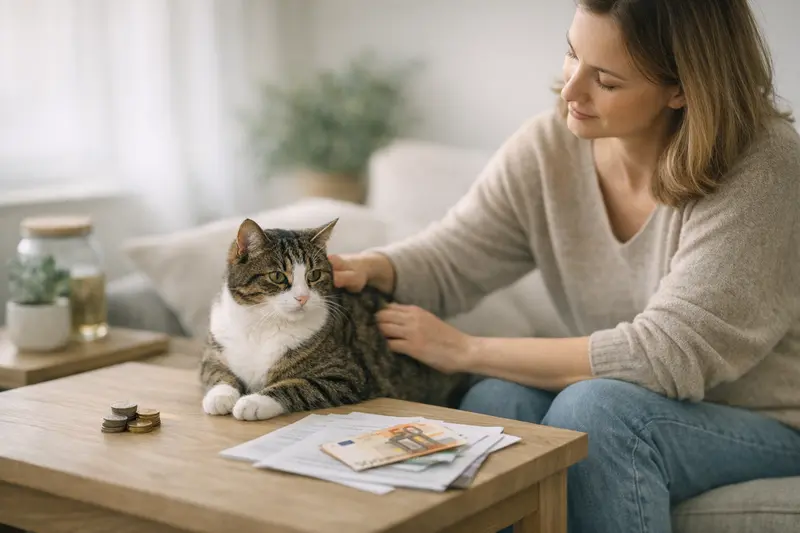 Ein Katze, die in einer Tierarztpraxis untersucht wird, während die Rolle der Selbstbeteiligung in der Katzenversicherung erläutert wird.
