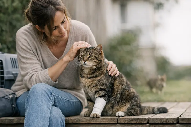 Eine Katze erkundet neugierig den Garten und zeigt damit den Freigang.