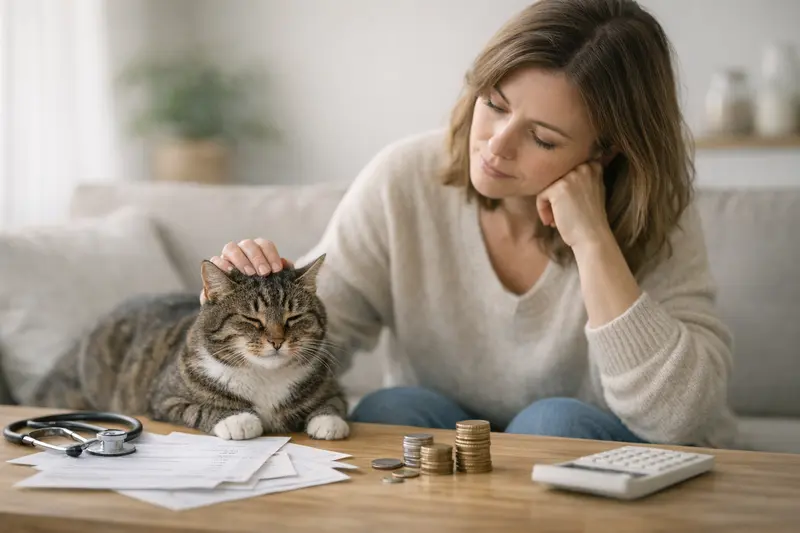 Katzenversicherung und Selbstbeteiligung Ein glücklicher Katze beim Besuch beim Tierarzt, um über Selbstbeteiligung in der Katzenversicherung informiert zu werden.