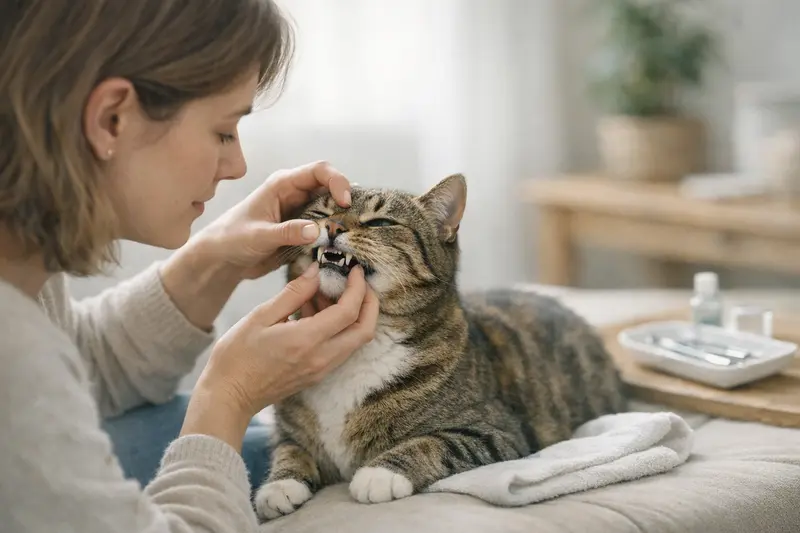 Katzenzahngesundheit und Versicherung Eine Katze beim Zahnarzt, die an einer Zahngesundheitsuntersuchung teilnimmt.