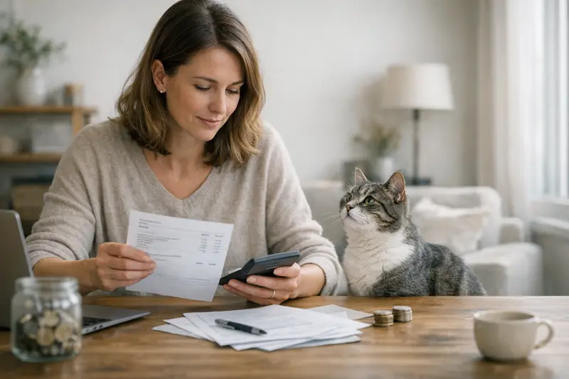 Katzenversicherung: Selbstbeteiligung und Erstattungssatz Katzensilhouette vor einem Diagramm, das Selbstbeteiligung und Erstattungssatz veranschaulicht.