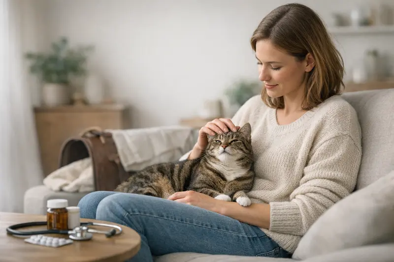 Eine gesunde Katze beim Tierarzt, um die Bedeutung von Katzenversicherungen zu verdeutlichen