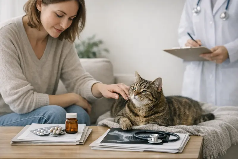 Tierarztuntersuchung eines Katzenbesitzers Ein Kätzchen wird von einem Tierarzt untersucht, was die Bedeutung einer Katzenversicherung verdeutlicht.