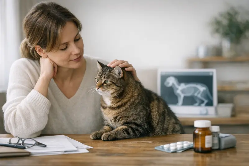 Häufige OP-Versicherung für Katzen Eine gesunde Katze auf einem Tisch beim Tierarzt zur Prüfung ihrer OP-Versicherung.