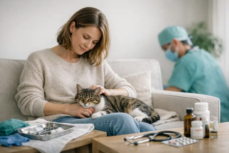 Katzenversicherung: OP- oder Krankenversicherung? Eine Katze bei einem Tierarzt, die untersucht wird.