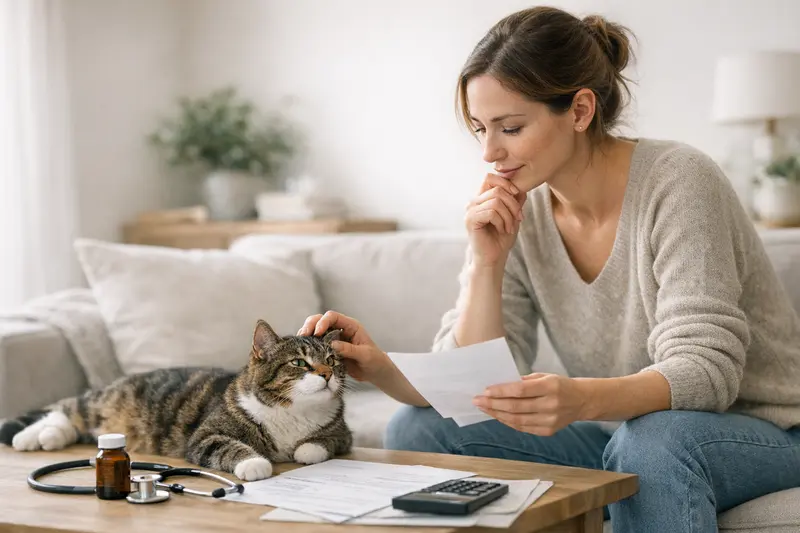 Katzenversicherung Tarifdetails prüfen Eine Katze wird von einem Tierarzt untersucht, um wichtige Tarifdetails für eine Katzenversicherung zu besprechen.