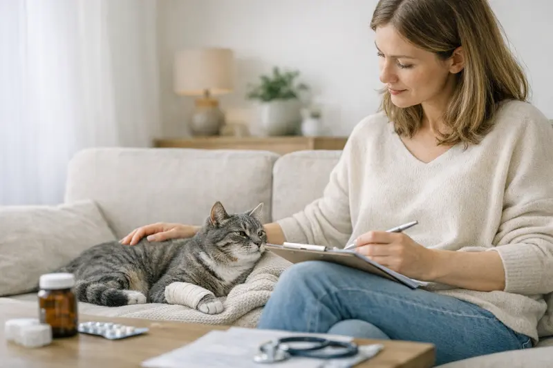 Eine katzenbesitzerin berät sich über Vorerkrankungen und Wartezeiten bei der Katzenversicherung.