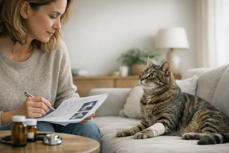 Tierarztbesuch Katzenversicherung Vorerkrankungen Kätzin beim Tierarzt, symbolisch für Vorerkrankungen und Versicherungsfragen.