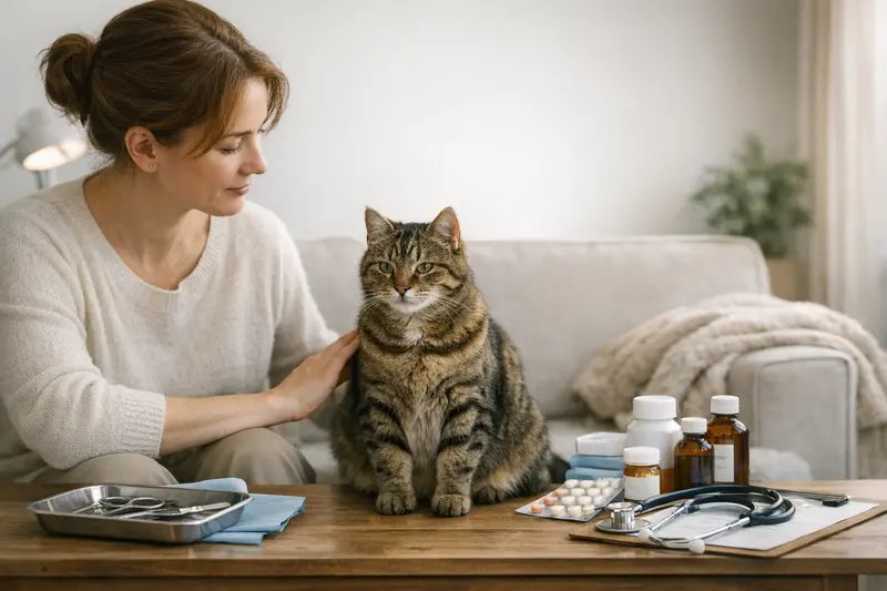 Unterschied zwischen OP- und Krankenversicherung für Katzen Eine Katze beim Tierarzt zeigt die Bedeutung der Versicherungsunterscheidung zwischen OP- und Krankenversicherung.