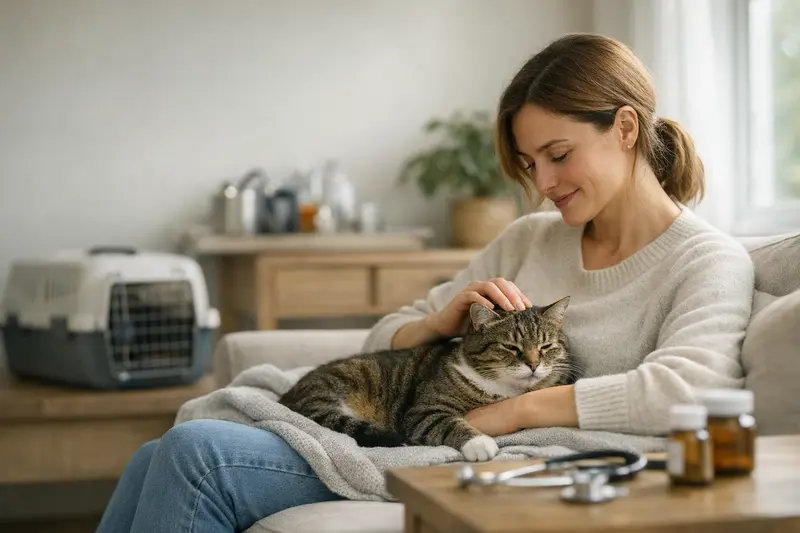 Eine Katze beim Tierarzt, die untersucht wird, symbolisiert die Wichtigkeit einer Katzenversicherung.