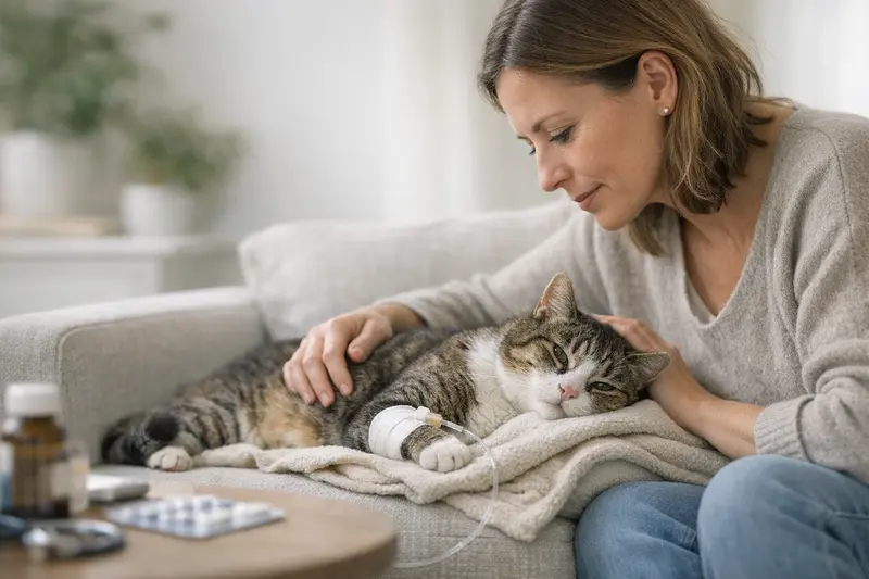 Eine Katze wird beim Tierarzt untersucht, um ihren Gesundheitszustand vor der Versicherungsanmeldung zu überprüfen.