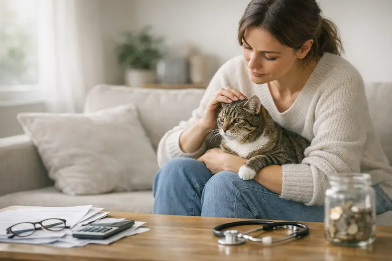 Katzenversicherung - Behandlungskosten absichern Eine gesunde Katze bei einem Tierarzt, der eine Untersuchung durchführt, um die Bedeutung einer Katzenversicherung zu verdeutlichen.
