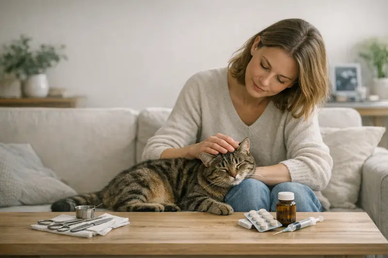 Eine Katze wird beim Tierarzt behandelt, was die Notwendigkeit einer Krankenversicherung veranschaulicht.
