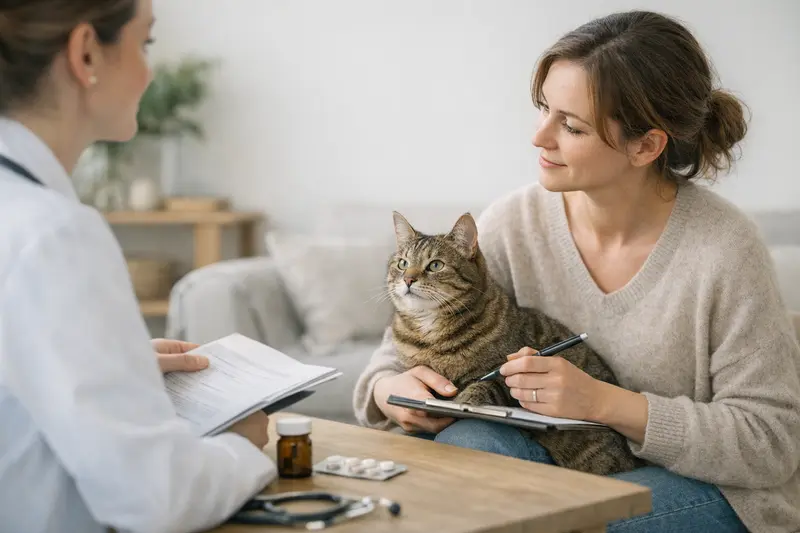 Vorsorgeleistungen in der Katzenversicherung Eine Katze beim Tierarzt, die eine Vorsorgeuntersuchung erhält.