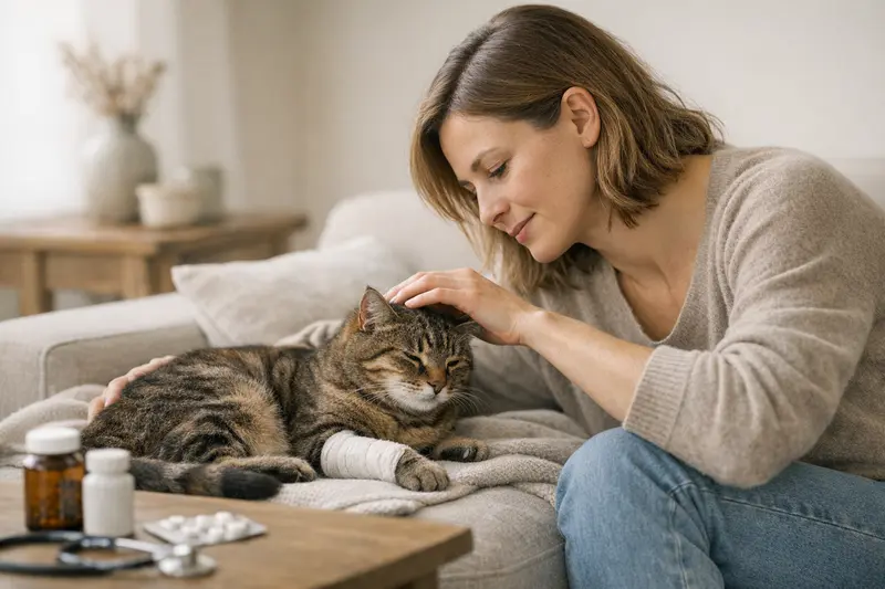 Tierarztuntersuchung zur Klärung von Vorerkrankungen Eine Katze wird von einem Tierarzt untersucht, um ihre Vorerkrankungen zu klären und das passende Versicherungsmodell zu finden.