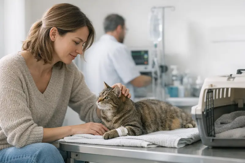 Katzenpatient während einer tierärztlichen Untersuchung vor einer Operation.