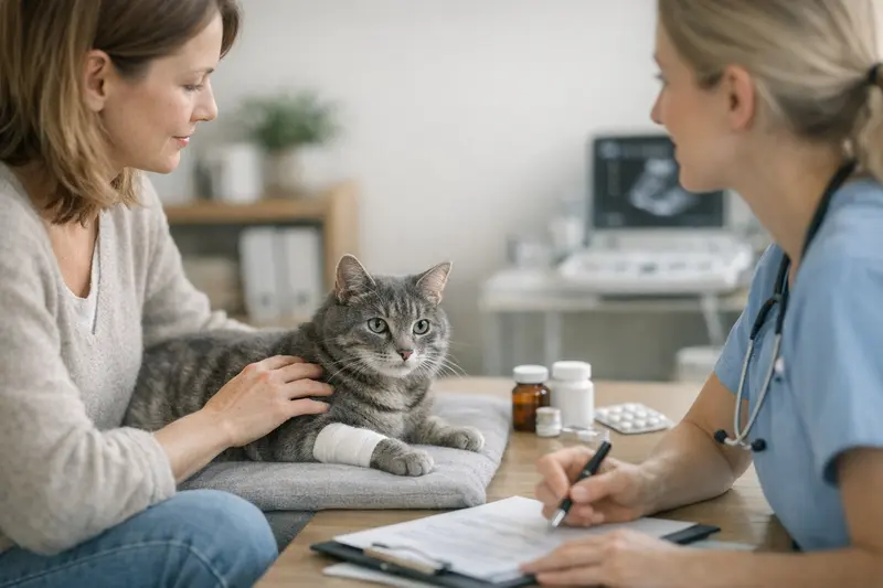 Tierarztbesuch Katze zur OP-Versicherung Eine Katze wird beim Tierarzt untersucht, um die OP-Versicherung zu besprechen.