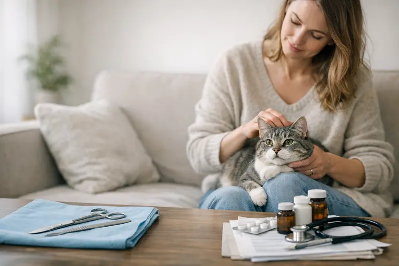 Tierarztbesuch Katze Eine Katze beim Tierarzt, die zur Untersuchung vorbereitet wird.
