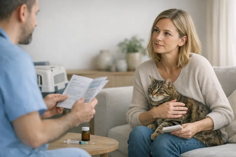 Eine Katze bei einem Tierarzt während einer Vorsorgeuntersuchung