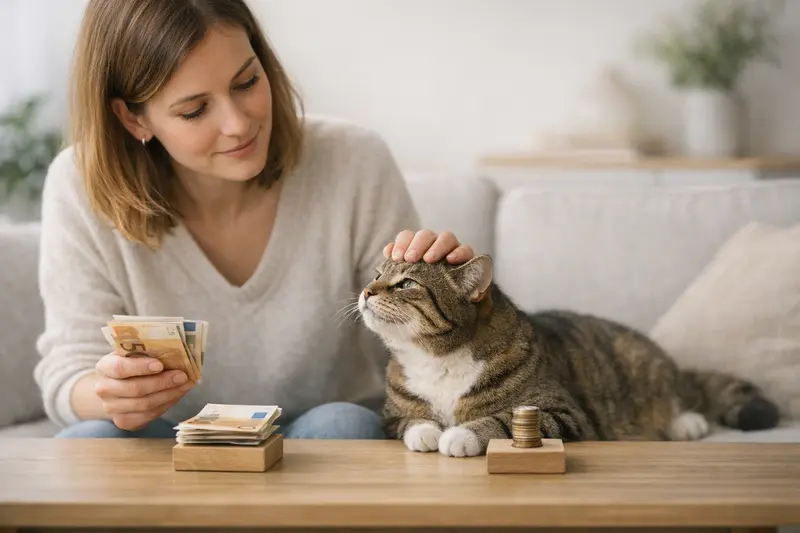 Katzenversicherung vergleichen Katzenhalterin vergleicht verschiedene Versicherungsangebote für ihre Katze.